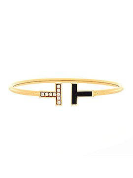 Tiffany & Co. T Wire Bracelet 18K Rose Gold with Onyx and Diamonds (view 1)