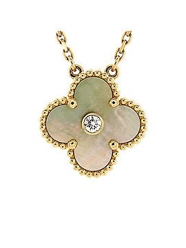 Van Cleef & Arpels Vintage Alhambra Pendant Necklace 18K Yellow Gold and Gold Mother of Pearl with Diamond (view 1)