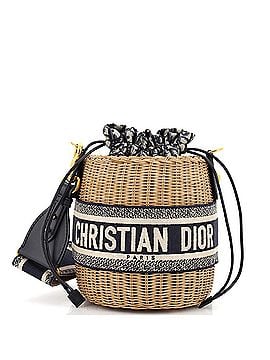 Christian Dior Drawstring Bucket Bag Wicker with Oblique Canvas (view 1)