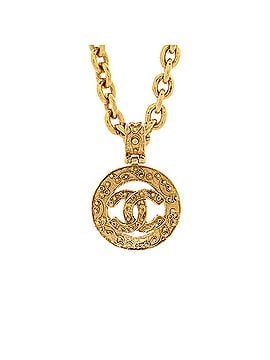 Chanel Vintage CC Textured Cut Out Round Pendant Necklace Metal (view 1)