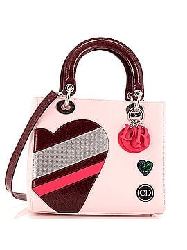 Christian Dior Valentine's Day Heart Lady Dior Bag Leather with Textured Patent Leather and Micro Cannage Perforated Calfskin Medium (view 1)