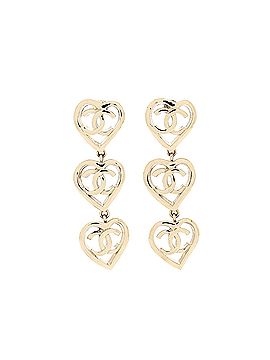 Chanel Coco In Love Triple Heart CC Drop Earrings Metal (view 1)