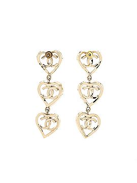 Chanel Coco In Love Triple Heart CC Drop Earrings Metal (view 2)