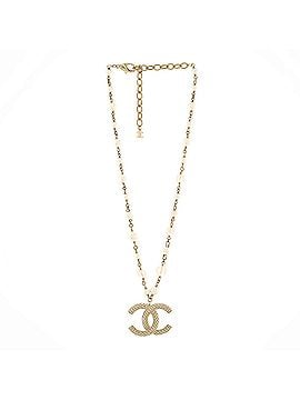 Chanel CC Long Pendant Necklace Metal with Faux Pearls and Crystals (view 2)
