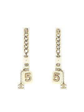 Chanel CC No.5 Perfume Bottle Chain Drop Earrings Metal and Resin with Faux Pearls and Crystals (view 1)