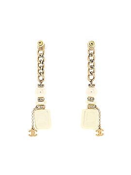 Chanel CC No.5 Perfume Bottle Chain Drop Earrings Metal and Resin with Faux Pearls and Crystals (view 2)