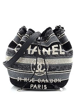 Chanel Deauville Drawstring Bucket Bag Canvas with Striped Detail Medium (view 1)