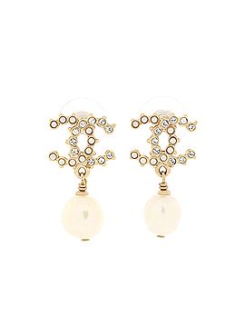 Chanel CC Pearl Drop Earrings Faux Pearl and Metal with Crystals (view 1)
