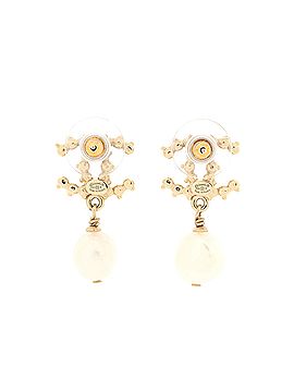 Chanel CC Pearl Drop Earrings Faux Pearl and Metal with Crystals (view 2)