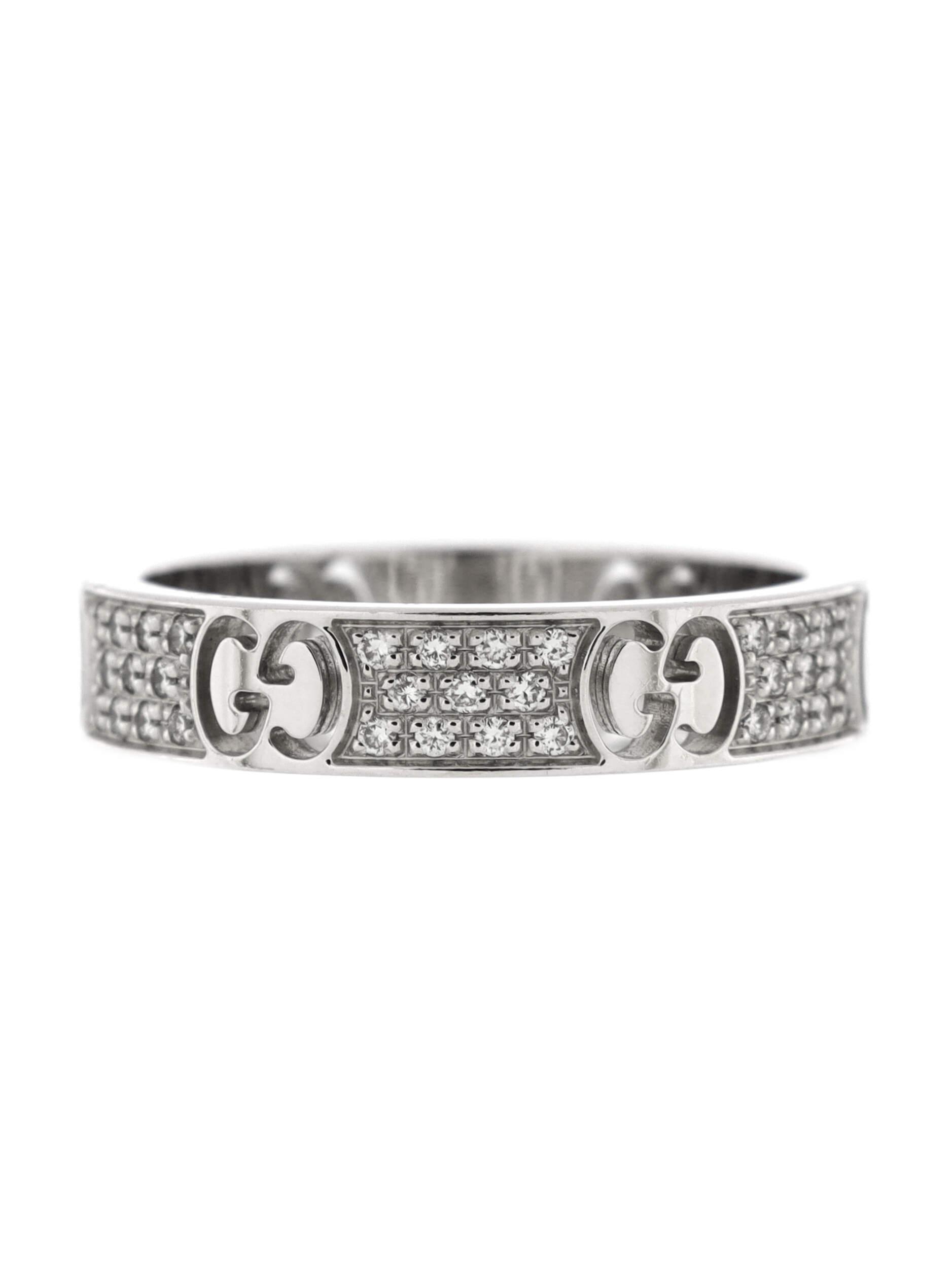 Gucci 100% 18k White Gold White Icon Band Ring 18K White Gold with ...