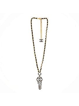 Chanel CC Key Pendant Necklace Metal with Leather and Crystals (view 2)
