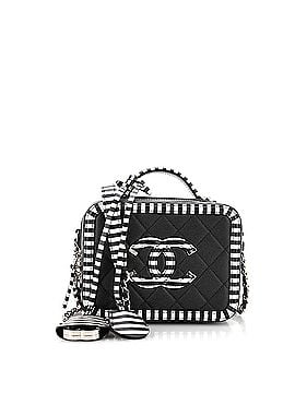 Chanel Filigree Vanity Case Quilted Caviar with Striped Leather Small (view 1)