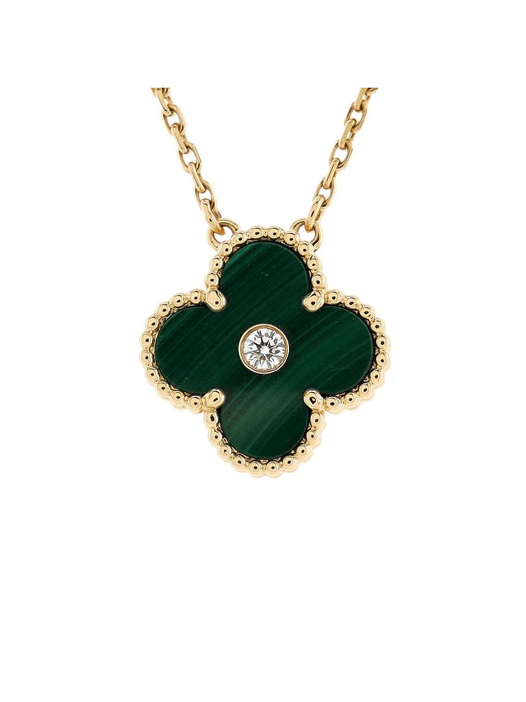 Van Cleef & Arpels 100% 18k Yellow Gold Yellow Vintage Alhambra Pendant Necklace 18K Yellow Gold and Malachite with Diamond One Size - photo 1