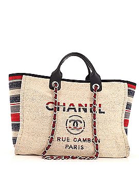 Chanel Deauville Tote Canvas with Striped Detail Medium (view 1)
