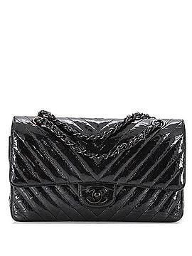 Chanel So Black Classic Double Flap Bag Chevron Crinkled Patent Medium (view 1)