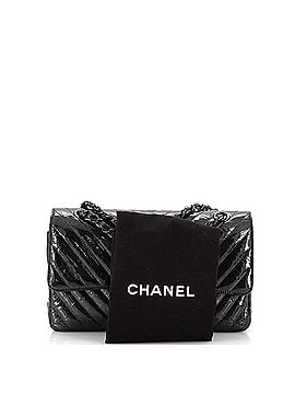 Chanel So Black Classic Double Flap Bag Chevron Crinkled Patent Medium (view 2)