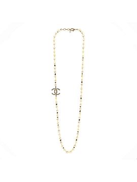 Chanel CC Single Strand Long Necklace Faux Pearls with Metal and Crystals Large (view 2)