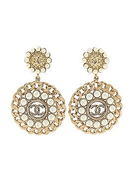 Chanel Circle Chain CC Drop Clip-On Earrings Quilted Metal with Crystals and Faux Pearls (view 1)
