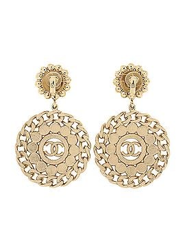 Chanel Circle Chain CC Drop Clip-On Earrings Quilted Metal with Crystals and Faux Pearls (view 2)