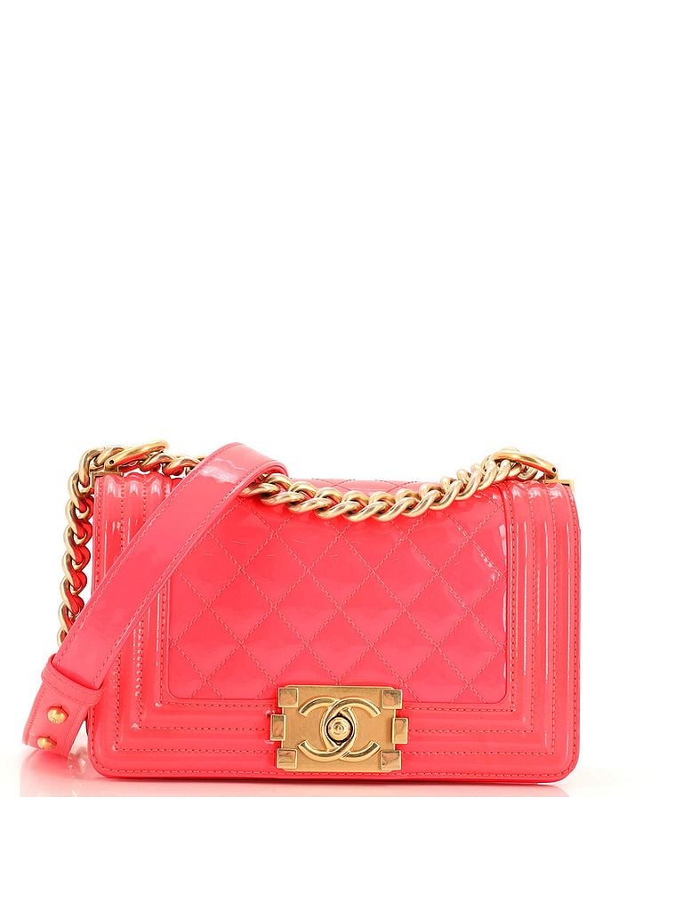 Chanel 100% Patent Leather Pink Boy Flap Bag Quilted Patent Small One Size - photo 1