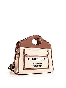 Burberry Logo Pocket Tote Canvas with Leather Small (view 2)