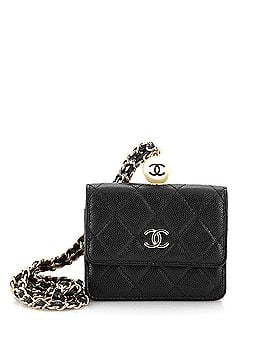 Chanel CC Pearl Coin Card Holder with Chain Quilted Caviar (view 1)