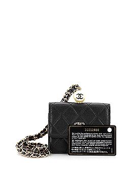 Chanel CC Pearl Coin Card Holder with Chain Quilted Caviar (view 2)