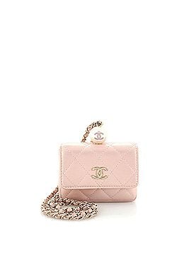 Chanel CC Pearl Coin Card Holder with Chain Quilted Iridescent Caviar (view 1)