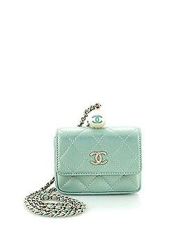 Chanel CC Pearl Coin Card Holder with Chain Quilted Iridescent Caviar (view 1)