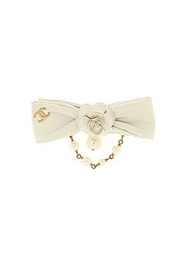 Chanel CC Camellia Bow Brooch Leather with Metal and Faux Pearls (view 1)
