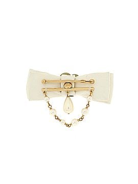 Chanel CC Camellia Bow Brooch Leather with Metal and Faux Pearls (view 2)
