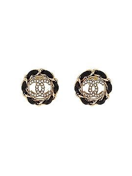 Chanel Chain Around CC Stud Earrings Metal with Leather and Crystals (view 1)