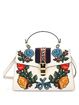 Gucci Sylvie Top Handle Bag Embroidered Leather Medium (view 1)