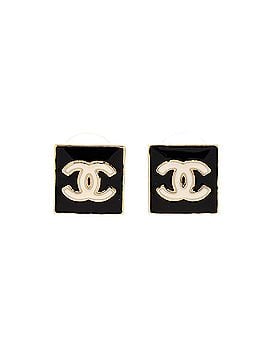 Chanel CC Square Stud Earrings Metal with Enamel (view 1)