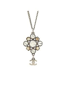 Chanel CC Flower Drop Pendant Necklace Metal with Crystal (view 1)