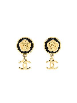 Chanel Camellia CC Drop Earrings Metal with Leather (view 1)
