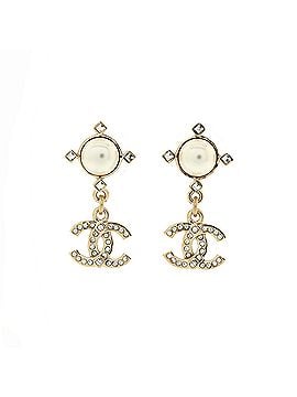 Chanel Geometric CC Drop Earrings Metal with Crystals and Faux Pearls (view 1)
