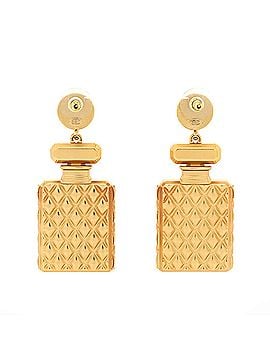 Chanel CC Perfume Bottle Dangle Earrings Metal with Crystals and Faux Pearls (view 2)