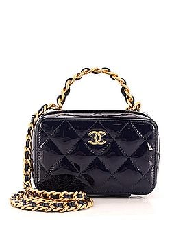 Chanel Woven Chain Top Handle Vanity Case Quilted Patent Mini (view 1)