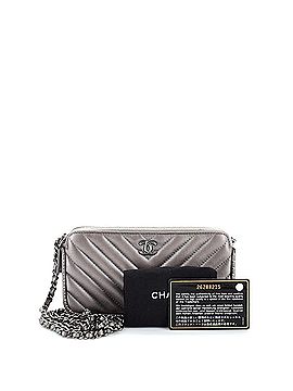 Chanel Double Zip Clutch with Chain Chevron Lambskin with Studded Detail (view 2)