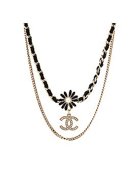 Chanel CC Flower Double Chain Necklace Metal with Leather, Crystals, Enamel and Faux Pearl (view 1)
