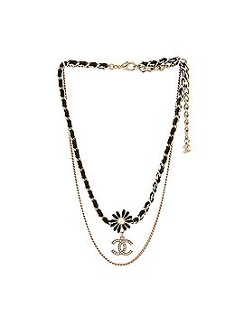 Chanel CC Flower Double Chain Necklace Metal with Leather, Crystals, Enamel and Faux Pearl (view 2)
