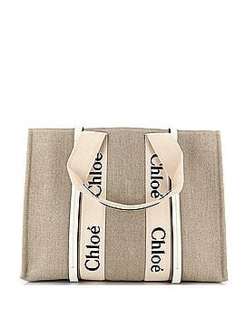 Chloé Woody Tote Canvas with Leather Large (view 1)