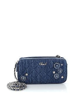 Chanel Camellia Charms Double Zip Clutch with Chain Quilted Denim (view 1)