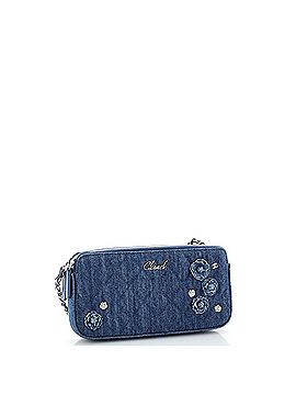 Chanel Camellia Charms Double Zip Clutch with Chain Quilted Denim (view 2)