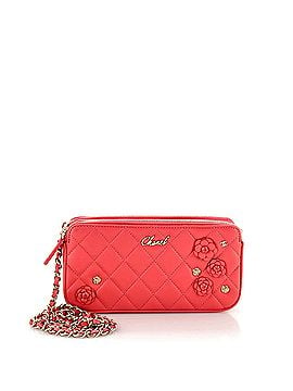 Chanel Camellia Charms Double Zip Clutch with Chain Quilted Lambskin (view 1)