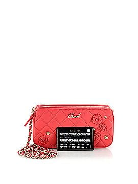 Chanel Camellia Charms Double Zip Clutch with Chain Quilted Lambskin (view 2)