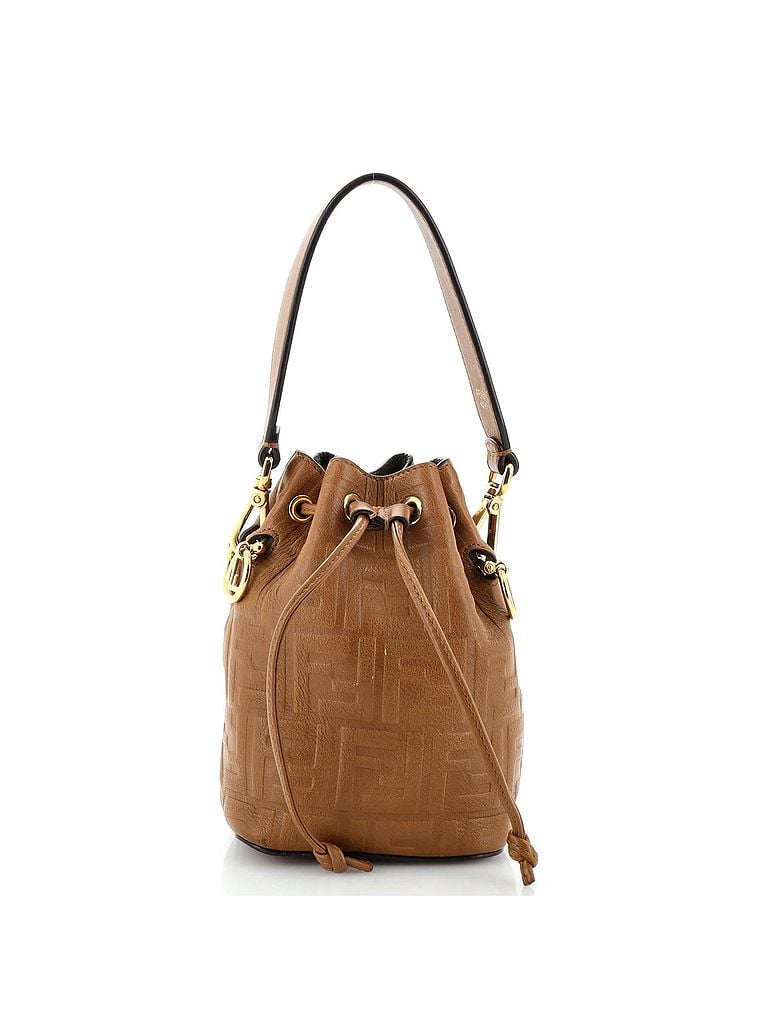 Fendi 100% Leather Brown Mon Tresor Bucket Bag Zucca Embossed Leather Mini One Size - photo 1