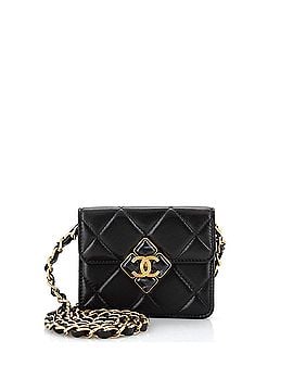 Chanel CC Diamond Lock Flap Card Holder on Chain Quilted Lambskin (view 1)