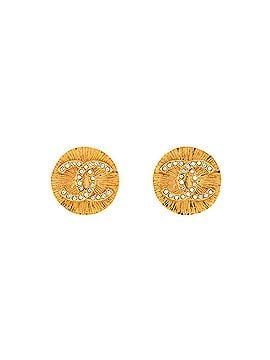 Chanel CC Round Stud Earrings Metal with Crystals (view 1)